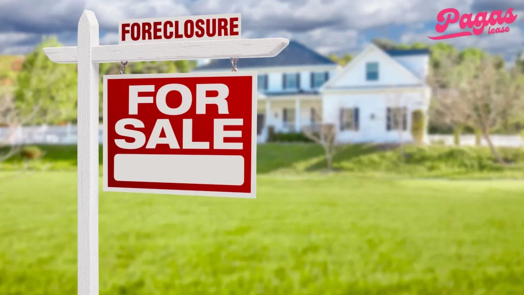 A "Foreclosure For Sale" sign is prominently displayed in front of a house, raising the question: Can you foreclose on a life estate?