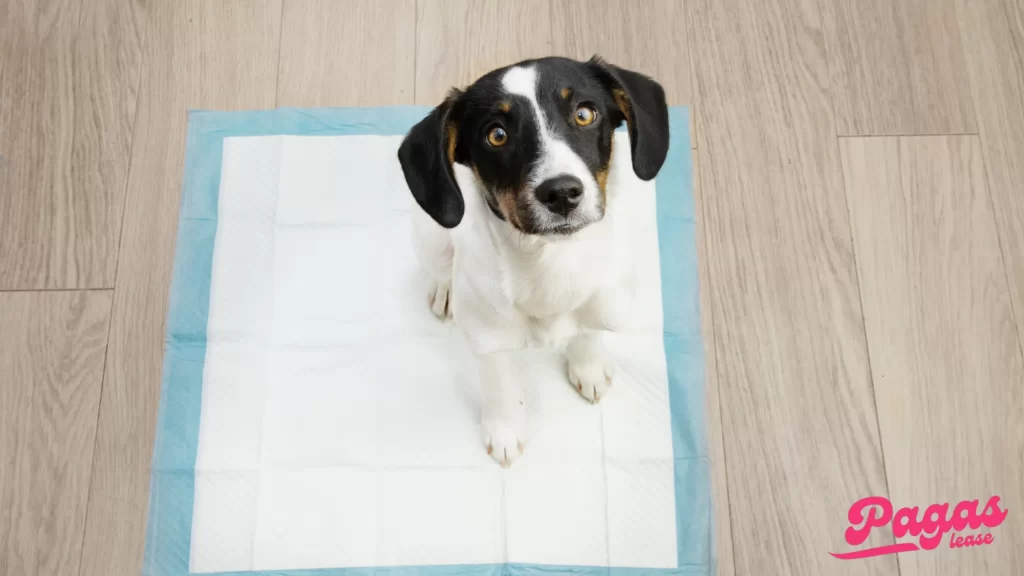 A small dog sitting on a clean pee pad, looking up. Can you power wash plastic pee pad holder to maintain a sanitary environment for pets?